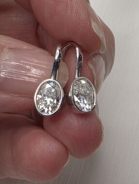 Moissanite Oval Cut Sterling Silver Drop Earrings
